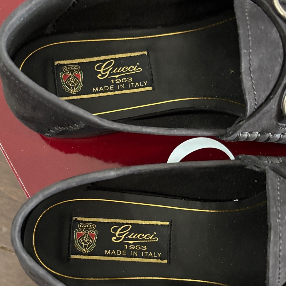 Gucci Women’s Black Suede Horsebit Slip-On Loafers - Picture 3 of 12